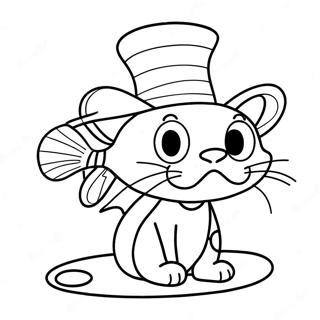 Colorful Cat In The Hat With Fish Coloring Page 60784-48093