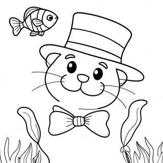 Colorful Cat In The Hat With Fish Coloring Page 60784-48094