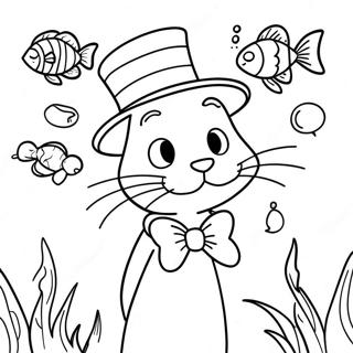 Colorful Cat In The Hat With Fish Coloring Page 60784-48095