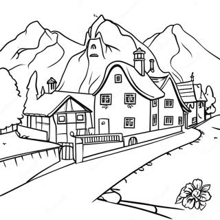 Charming Swiss Village Coloring Page 61864-48954