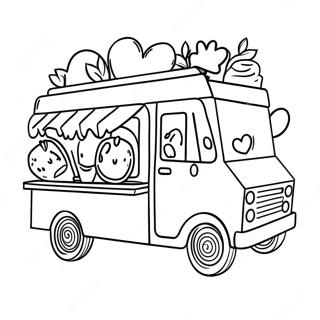 Cute Food Truck With Happy Customers Coloring Page 62084-49119