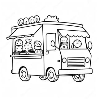 Cute Food Truck With Happy Customers Coloring Page 62084-49120