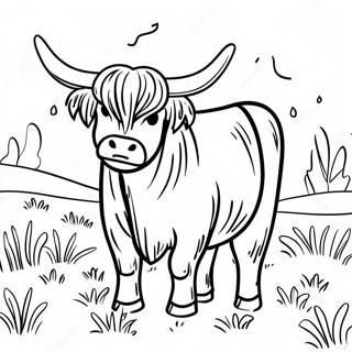 Highland Cow Grazing In A Meadow Coloring Page 62123-49161