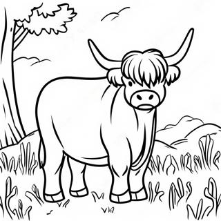 Highland Cow Grazing In A Meadow Coloring Page 62123-49163