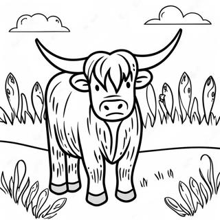 Highland Cow Grazing In A Meadow Coloring Page 62123-49164