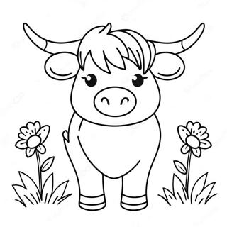 Cute Highland Cow With Flowers Coloring Page 62124-49177