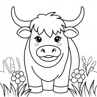 Cute Highland Cow With Flowers Coloring Page 62124-49179