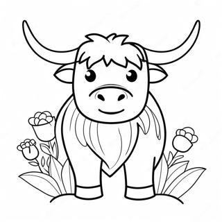 Cute Highland Cow With Flowers Coloring Page 62124-49180