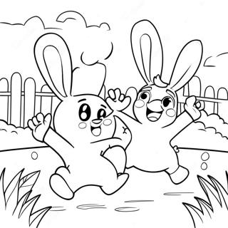 Morsomme Rabbids Som Leker I Parken Fargeleggingsark 62234-49245