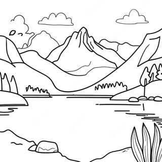 Lake Scene With Majestic Mountains Coloring Page 62783-49682