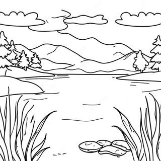 Serene Sunset Over Calm Lake Coloring Page 62784-49686