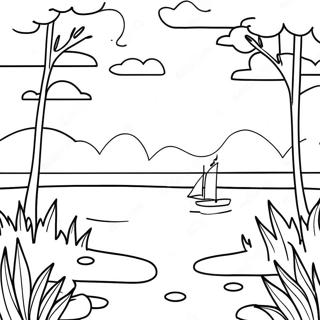 Serene Sunset Over Calm Lake Coloring Page 62784-49688