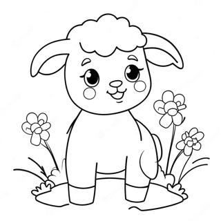 Cute Easter Lamb With Flowers Coloring Page 63154-49966