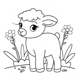 Cute Easter Lamb With Flowers Coloring Page 63154-49968