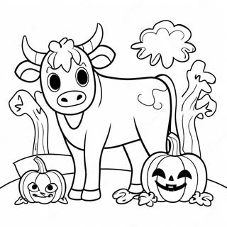 Spooky Halloween Cow With Pumpkins Coloring Page 63434-50201