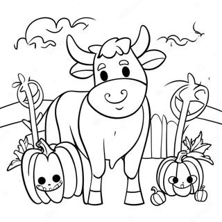 Spooky Halloween Cow With Pumpkins Coloring Page 63434-50202