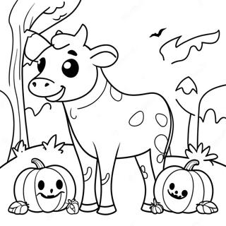 Spooky Halloween Cow With Pumpkins Coloring Page 63434-50203