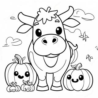 Spooky Halloween Cow With Pumpkins Coloring Page 63434-50204