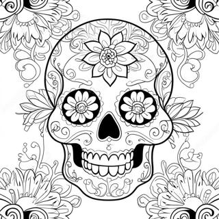 Intricate Gothic Sugar Skull With Flowers Coloring Page 63484-50235