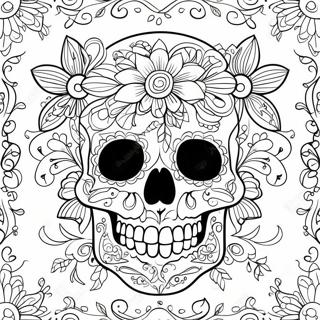 Intricate Gothic Sugar Skull With Flowers Coloring Page 63484-50236