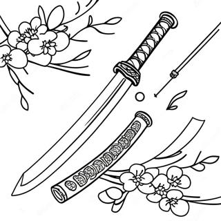 Samurai Katana With Cherry Blossoms Coloring Page 63674-50384