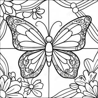 Colorful Butterfly Stained Glass Design Coloring Page 63784-50471