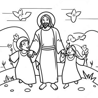 Joyful Jesus With Children Coloring Page 63914-50581