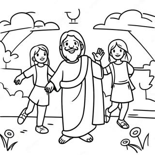 Joyful Jesus With Children Coloring Page 63914-50582