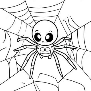 Creepy Halloween Spider In A Web Coloring Page 6411-5097