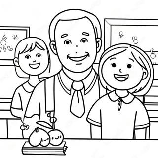 Cheerful Teacher With Students Coloring Page 64294-50881