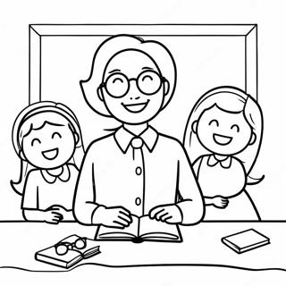 Cheerful Teacher With Students Coloring Page 64294-50882