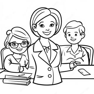 Cheerful Teacher With Students Coloring Page 64294-50883