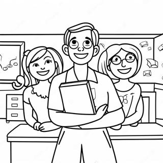 Cheerful Teacher With Students Coloring Page 64294-50884