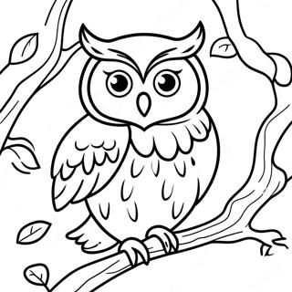 Spooky Owl In A Tree Coloring Page 64624-51155