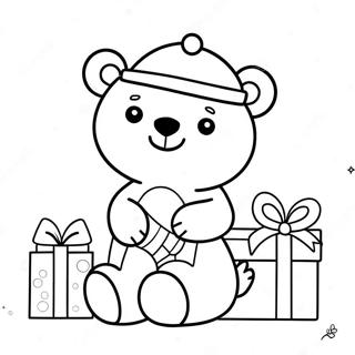 Cute Christmas Bear With Presents Coloring Page 65034-51476