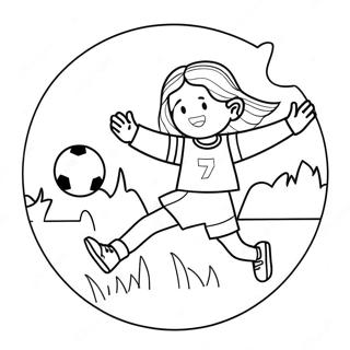 サッカーをする女の子 塗り絵ページ