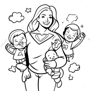 Super Mom With Kids Coloring Page 66145-52356