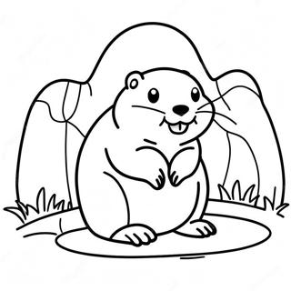 Cute Groundhog Peeking Out Of Burrow Coloring Page 66335-52494