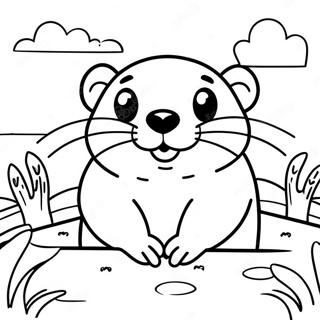 Cute Groundhog Peeking Out Of Burrow Coloring Page 66335-52495