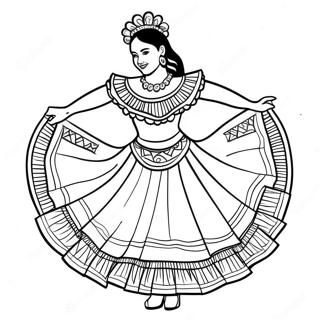 Pagina De Colorat Cu Dansatoare Folklorico În Rochie Colorată 66954-52991