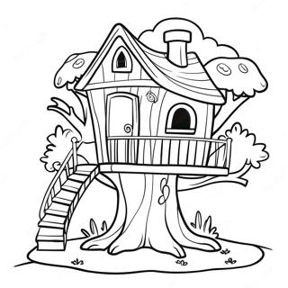 Whimsical Tree House Adventure Coloring Page 66965-52993