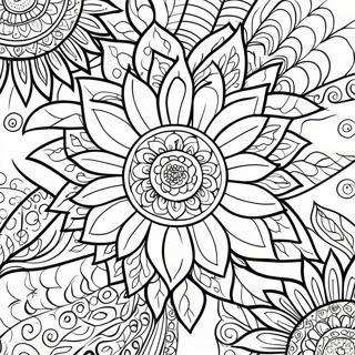 Detaljerad Stressavlastande Solros Mandala Färgläggningssida 67175-53156