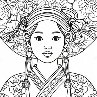 Korean Girl In Traditional Hanbok Coloring Page 67264-53222