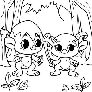 Whimsical Goblins In A Forest Coloring Page 67825-53669