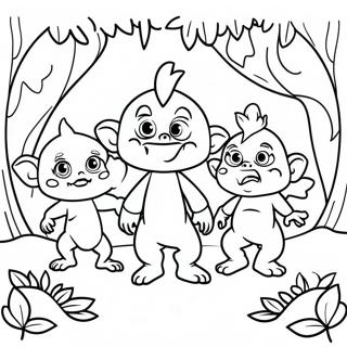 Whimsical Goblins In A Forest Coloring Page 67825-53671