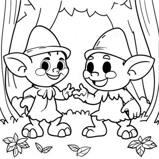 Whimsical Goblins In A Forest Coloring Page 67825-53672