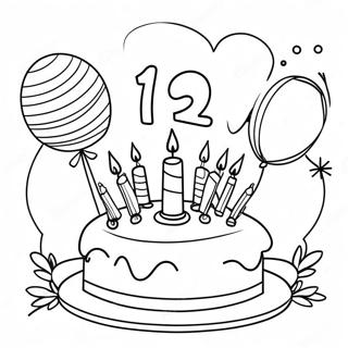 Happy 12th Birthday Celebration Coloring Page 68074-53865