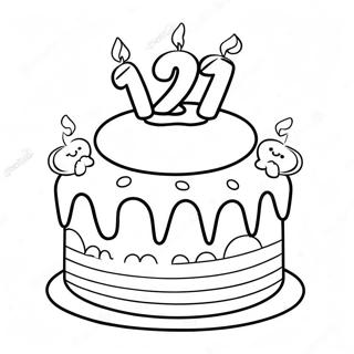 Colorful Happy 12th Birthday Cake Coloring Page 68075-53870