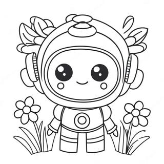 Cute Girl Robot With Flowers Coloring Page 68125-53922