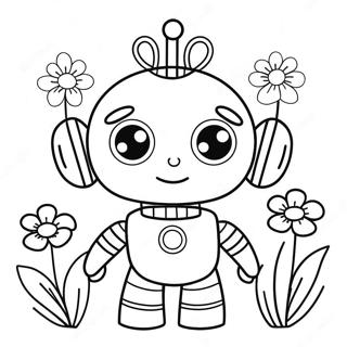 Cute Girl Robot With Flowers Coloring Page 68125-53924